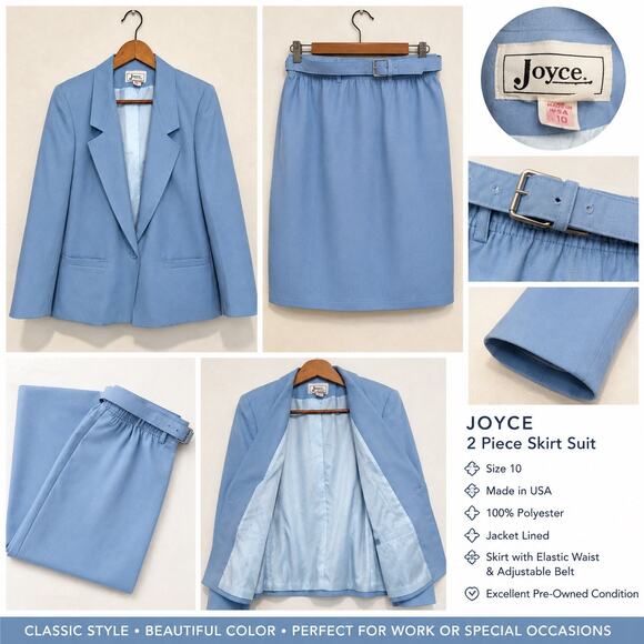 joyce sportswear Other - VTG Joyce Sportswear Light Blue Womens Suit Blazer Knee Length Skirt Corporate